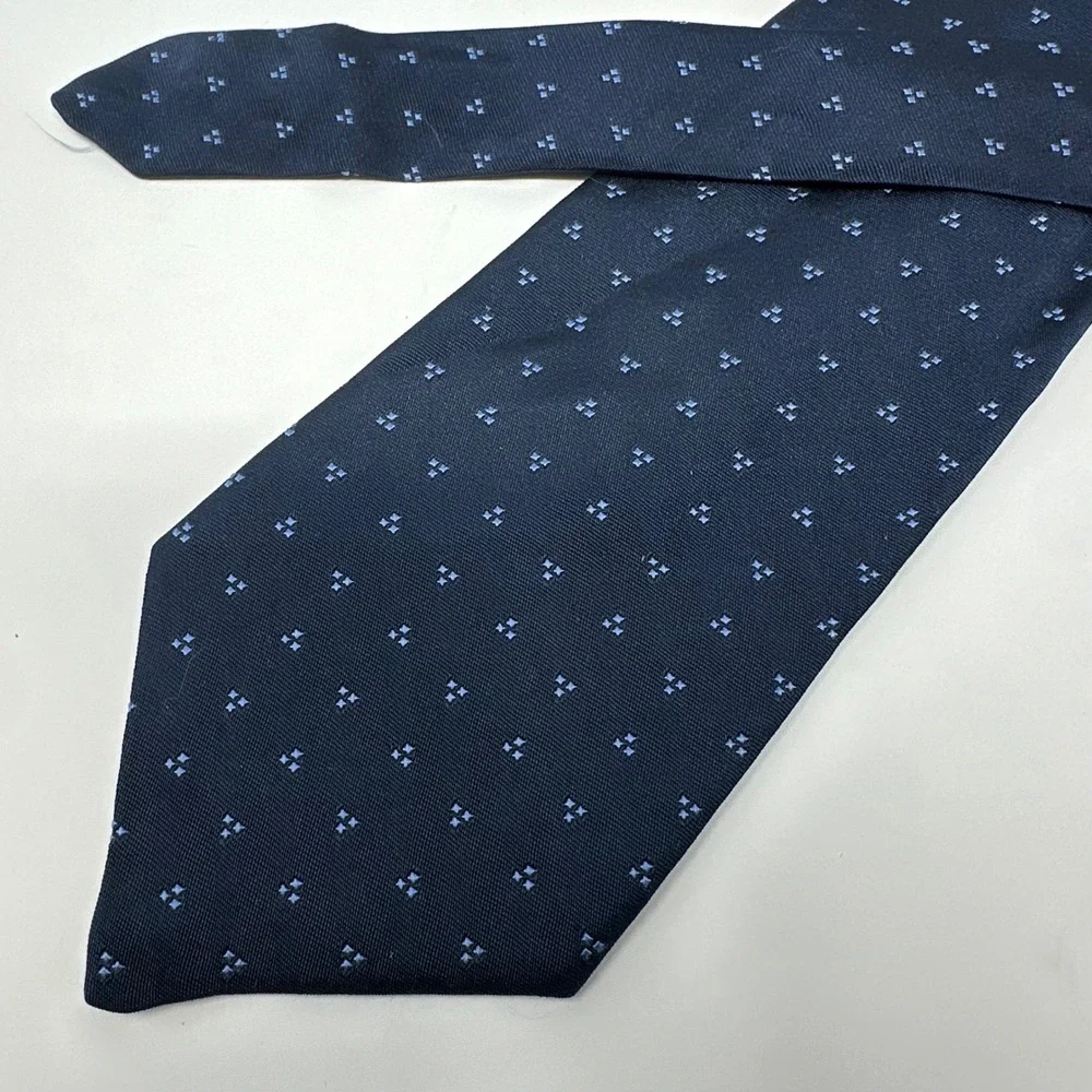 Brooks Brothers Makers Navy Blue Silk Geometric Pin Dot Tie Woven in England